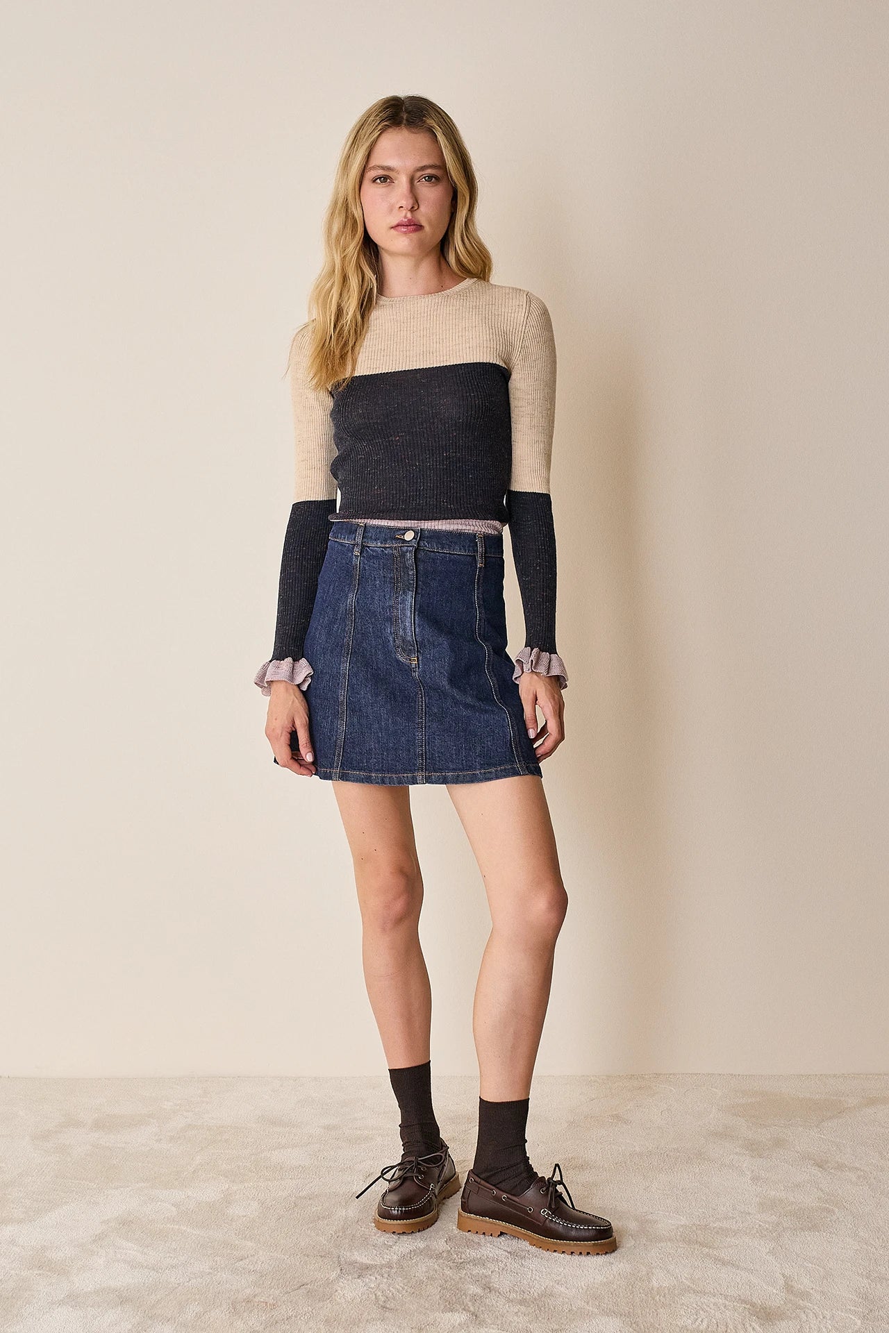 Minigonna a pannelli in denim