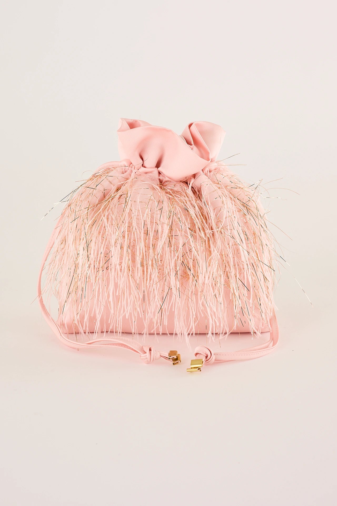 Feathered-look drawstring bag