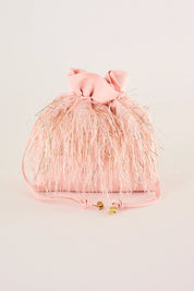 Feathered-look drawstring bag