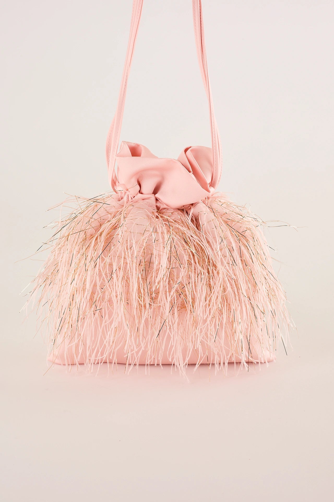 Feathered-look drawstring bag