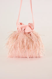 Feathered-look drawstring bag
