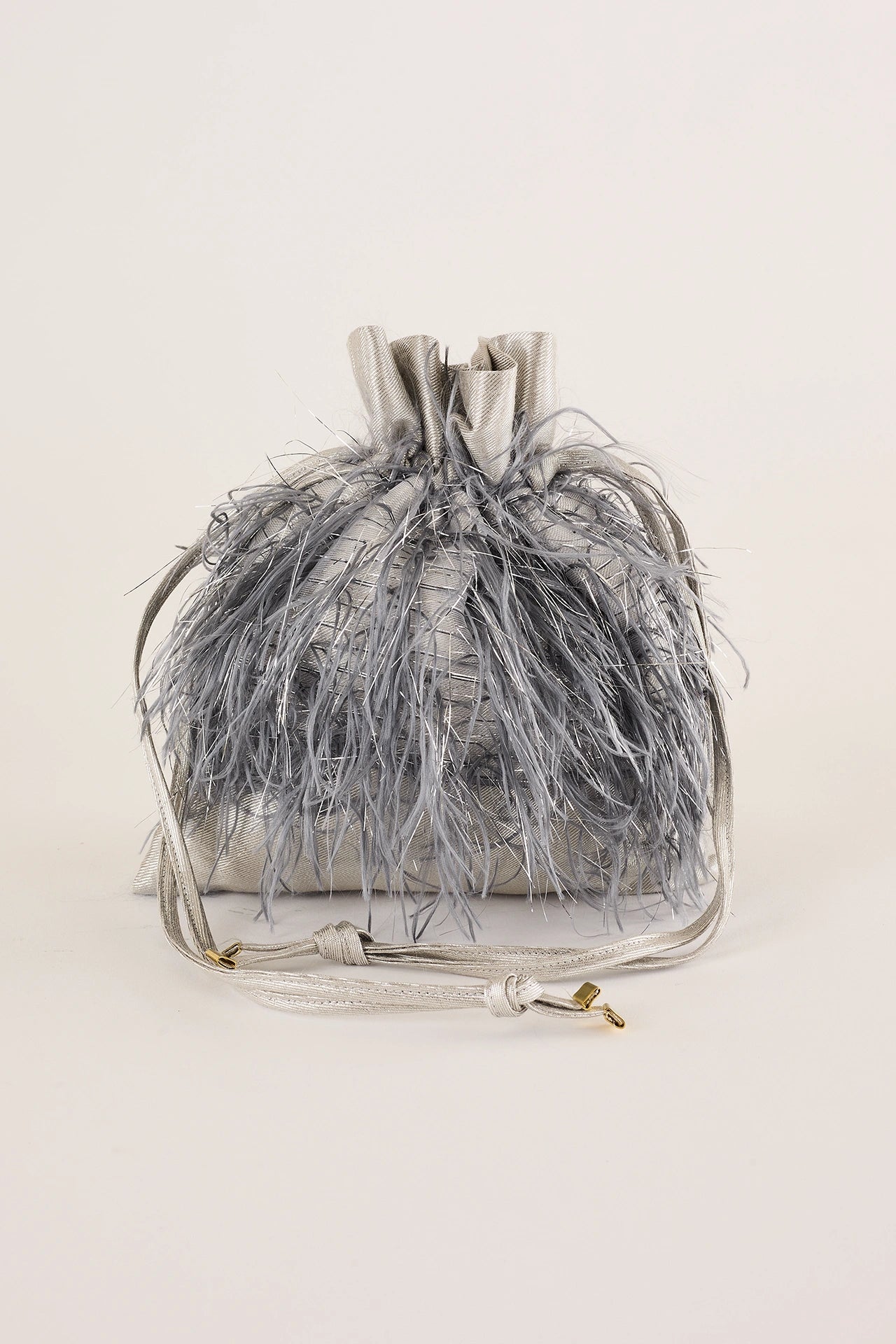 Feathered-look drawstring bag