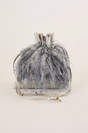 Feathered-look drawstring bag
