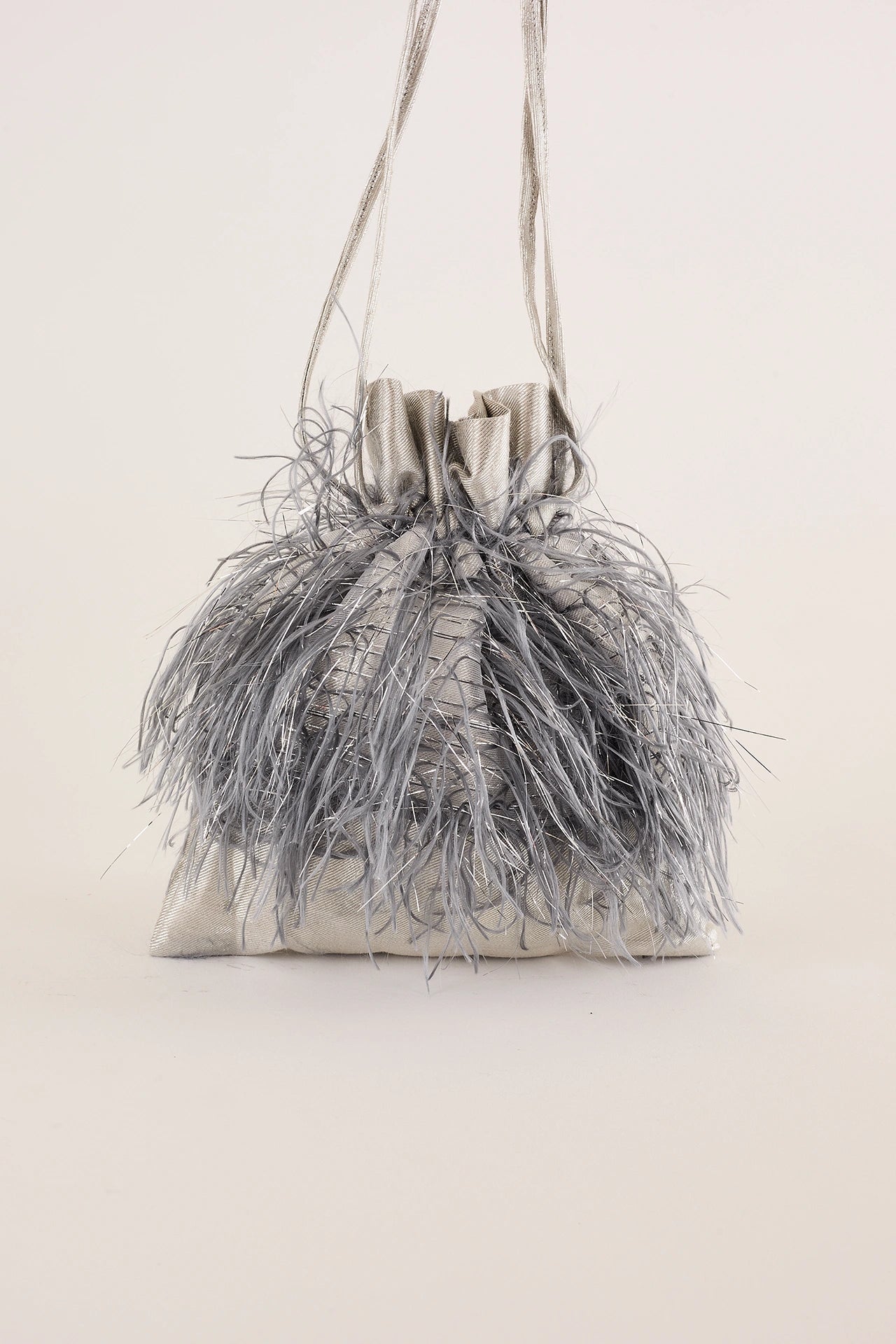 Feathered-look drawstring bag