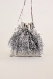 Feathered-look drawstring bag