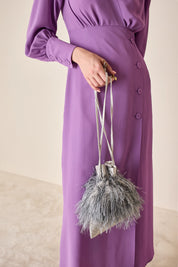 Feathered-look drawstring bag