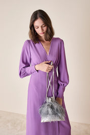 Feathered-look drawstring bag