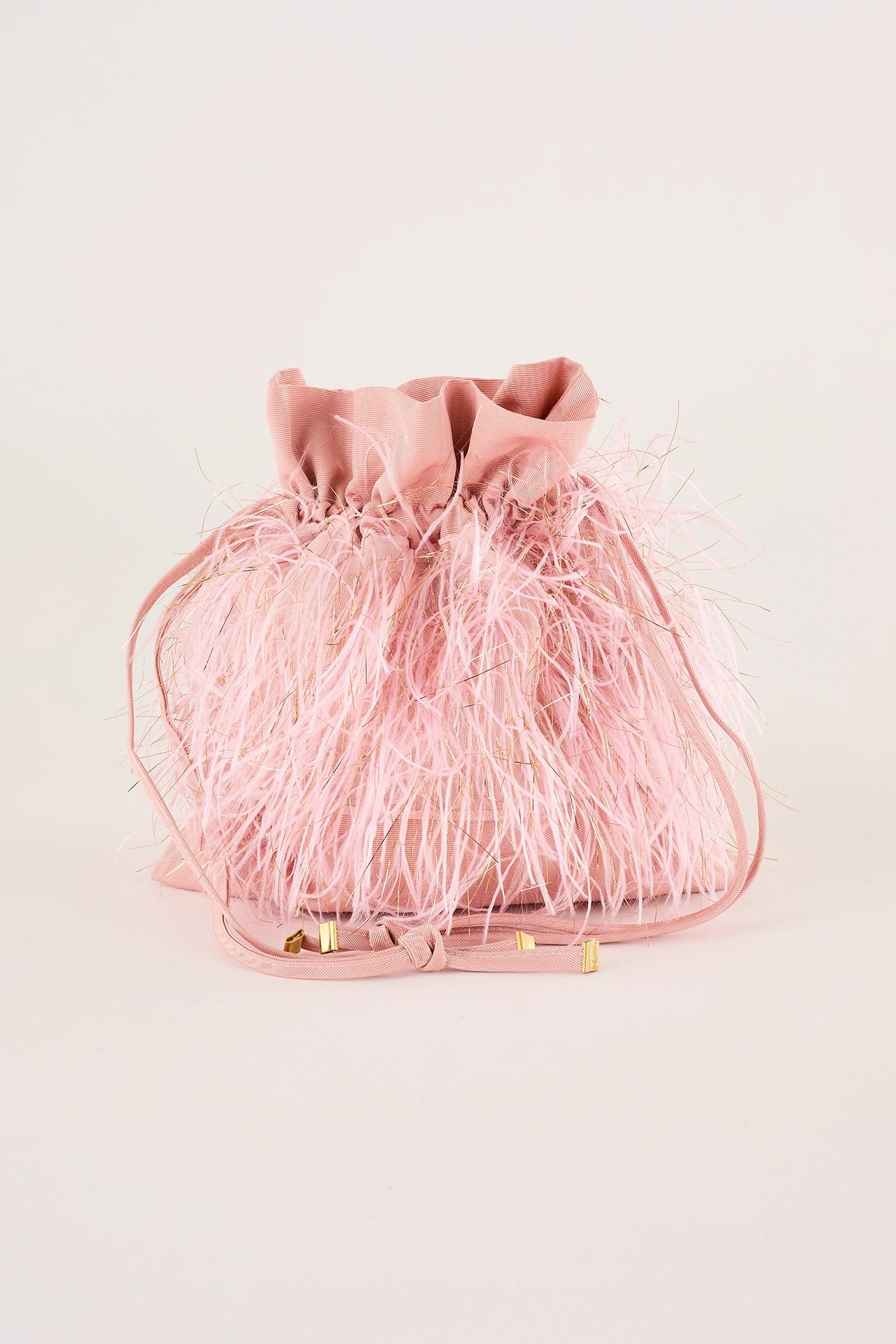 Feathered-look drawstring bag