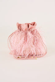 Feathered-look drawstring bag