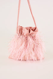 Feathered-look drawstring bag