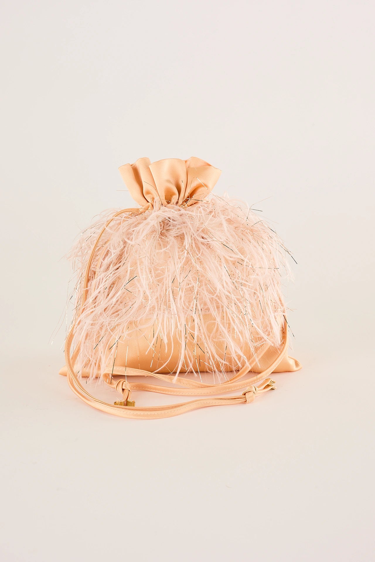 Feathered-look drawstring bag