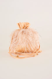 Feathered-look drawstring bag