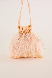 Feathered-look drawstring bag
