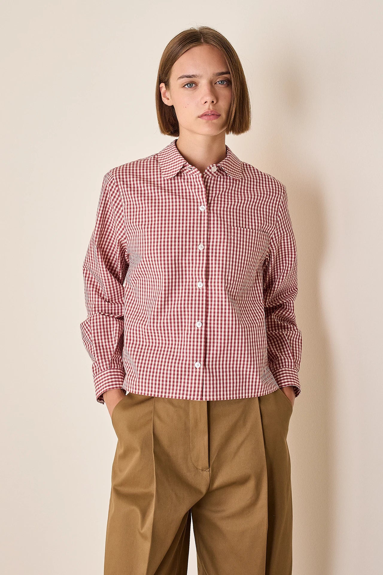 Camicia in cotone con colletto stondato