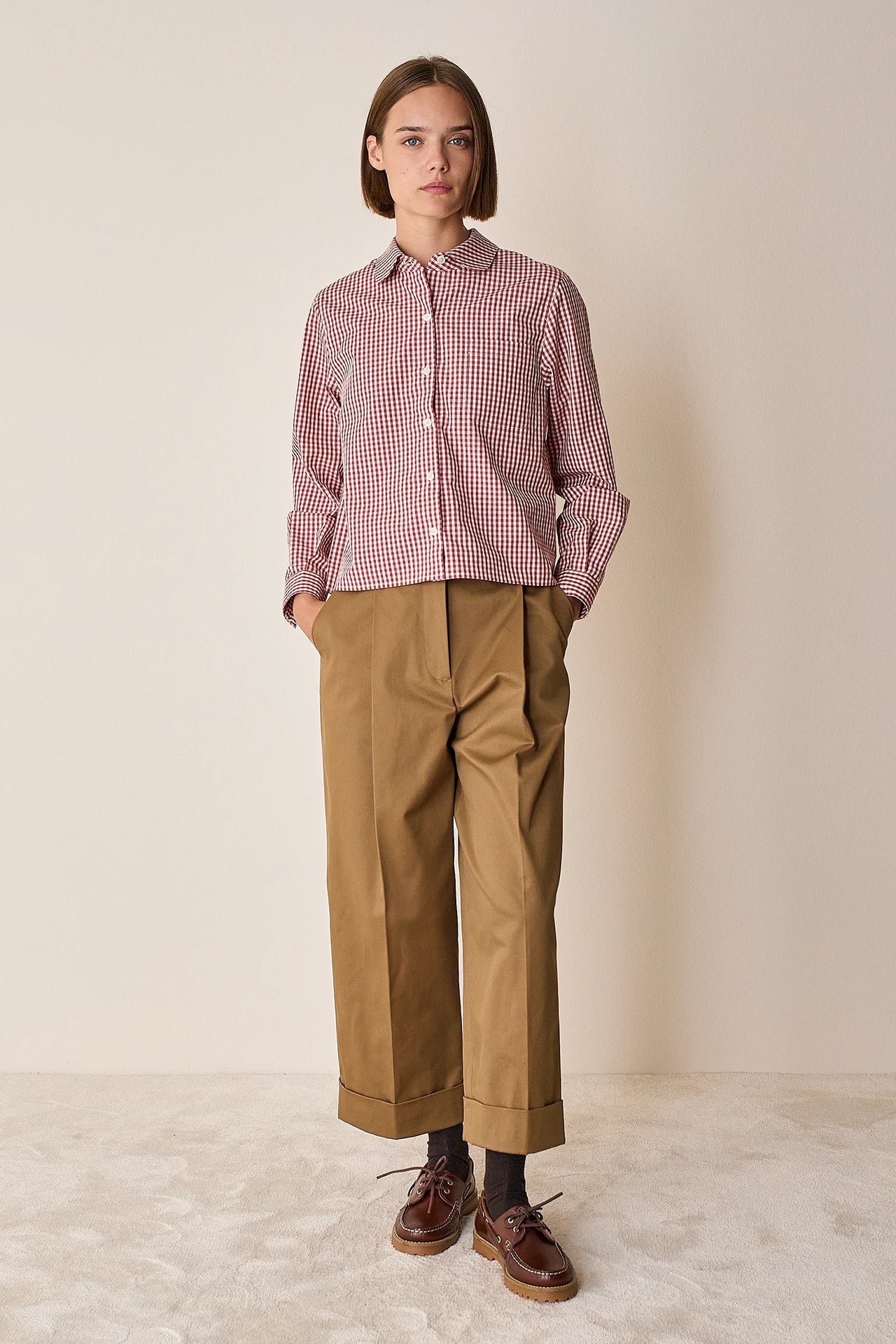 Camicia in cotone con colletto stondato
