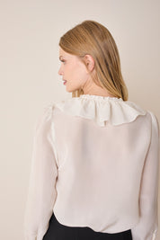 Silk shirt with ruffled collar