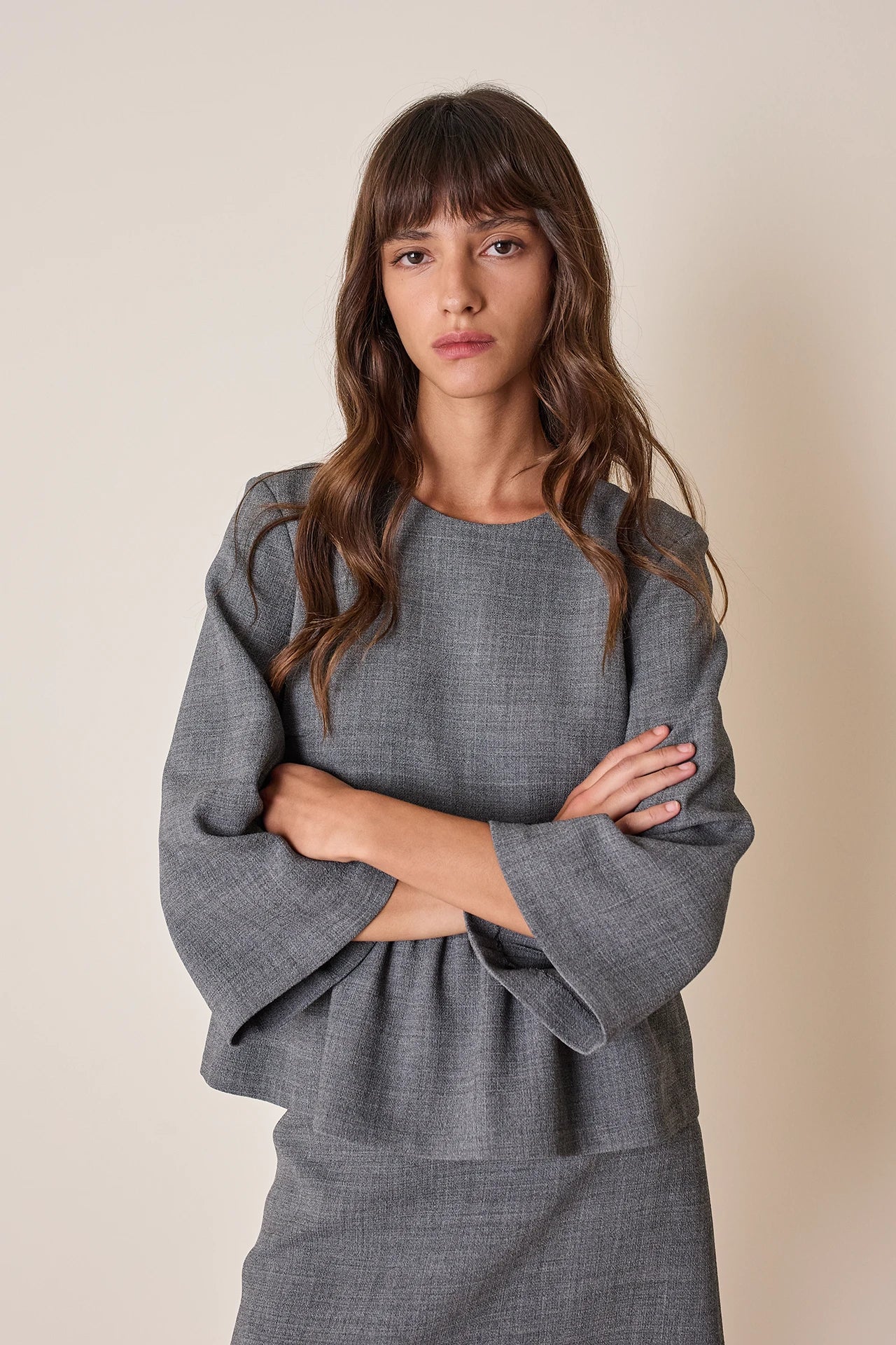 Wool-blend top with ruffle