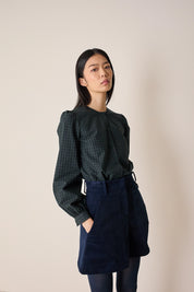 Camicia girocollo con maniche a sbuffo