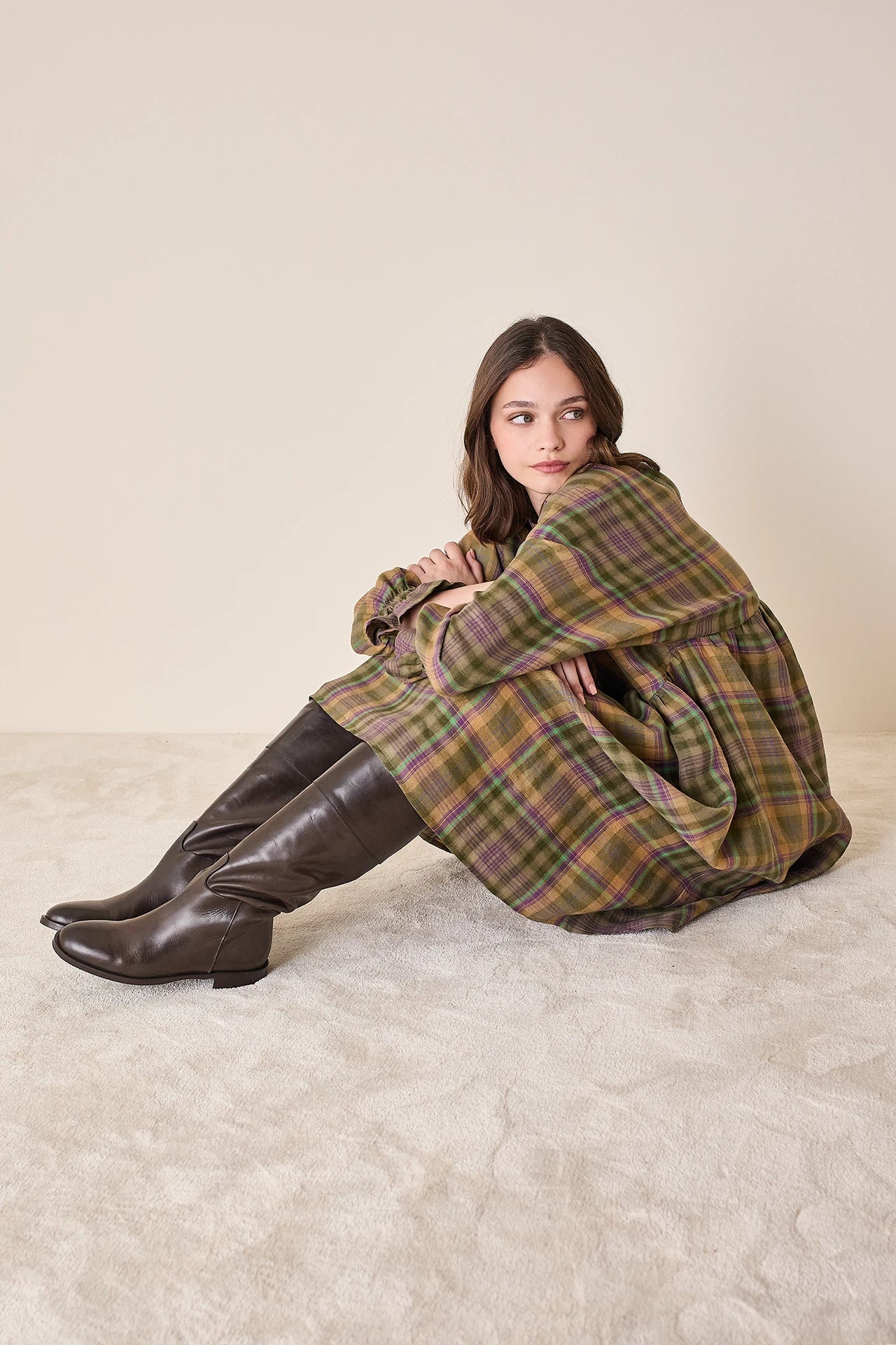 Linen tartan dress
