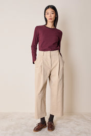 Cotton gabardine trousers with pleats