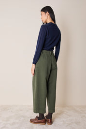Cotton gabardine trousers with pleats