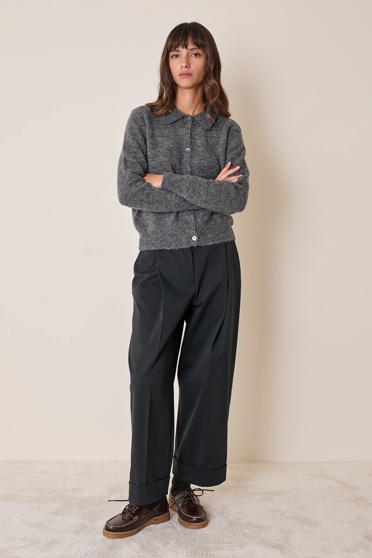 Cotton-blend wide-leg trousers