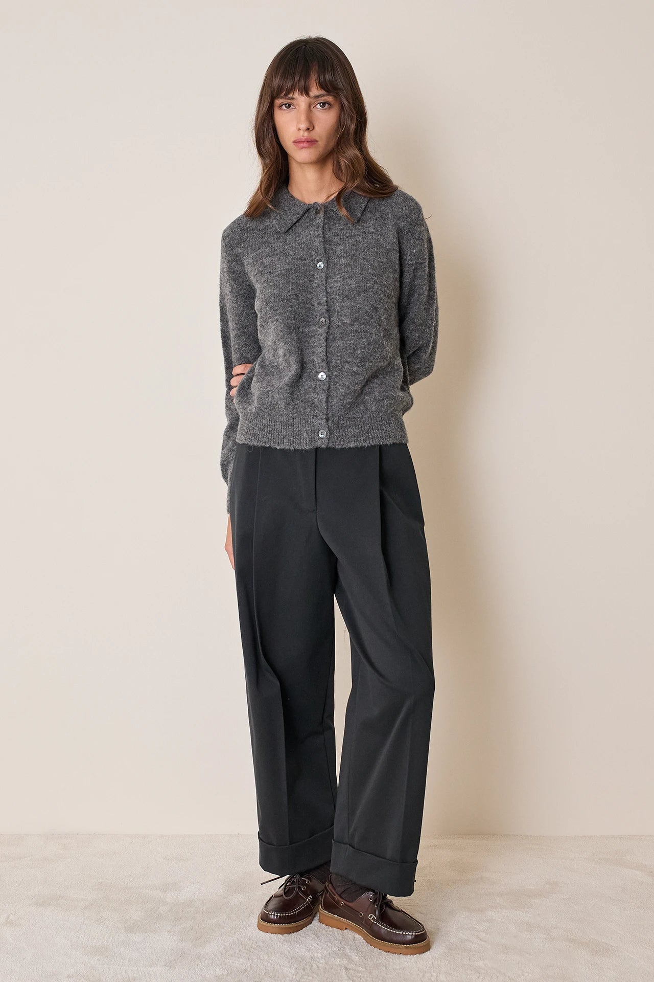 Cotton-blend wide-leg trousers