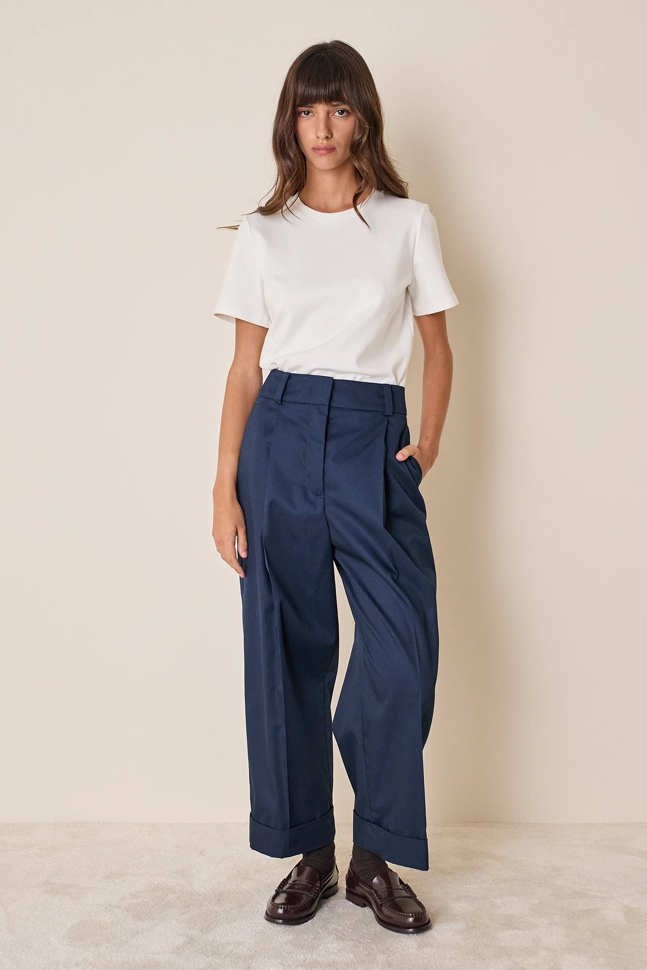 Cotton-blend wide-leg trousers