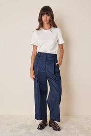Cotton-blend wide-leg trousers