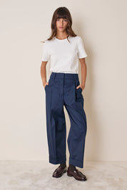 Cotton-blend wide-leg trousers