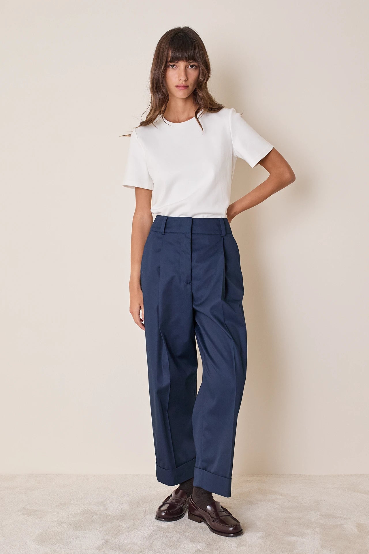 Cotton-blend wide-leg trousers