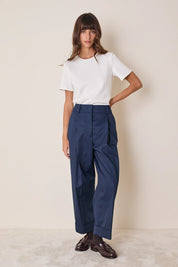 Cotton-blend wide-leg trousers