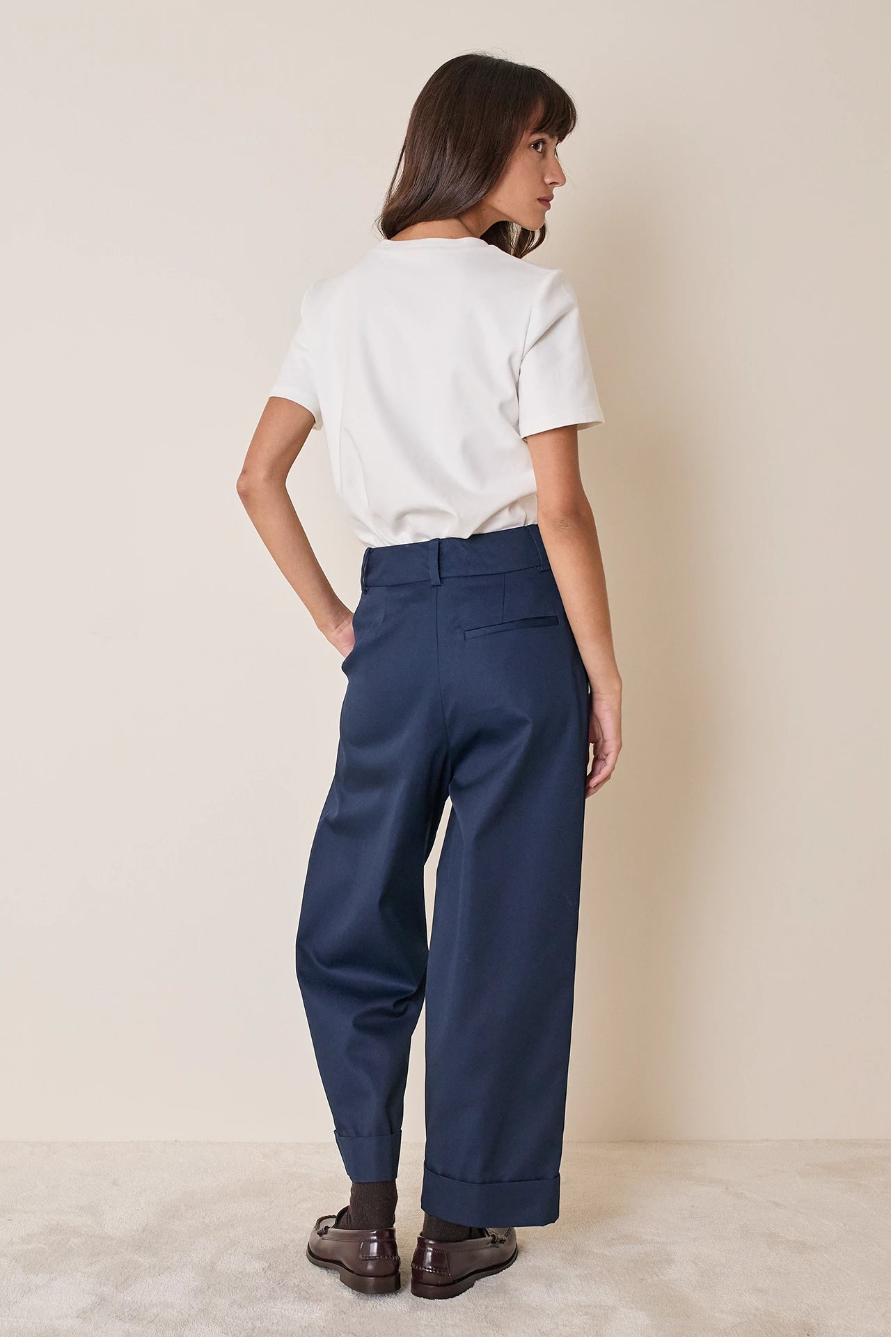 Cotton-blend wide-leg trousers