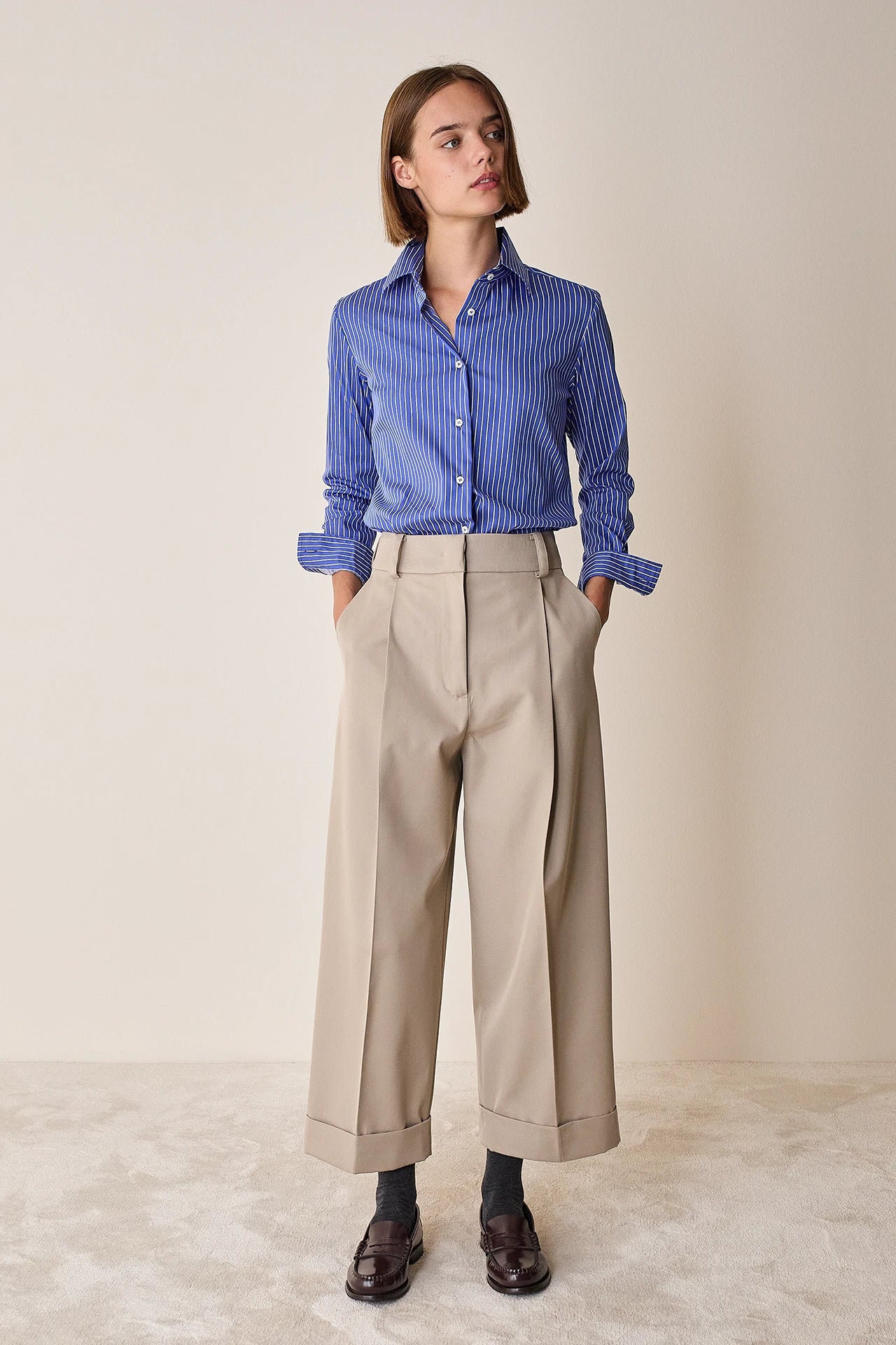 Cotton-blend wide-leg trousers