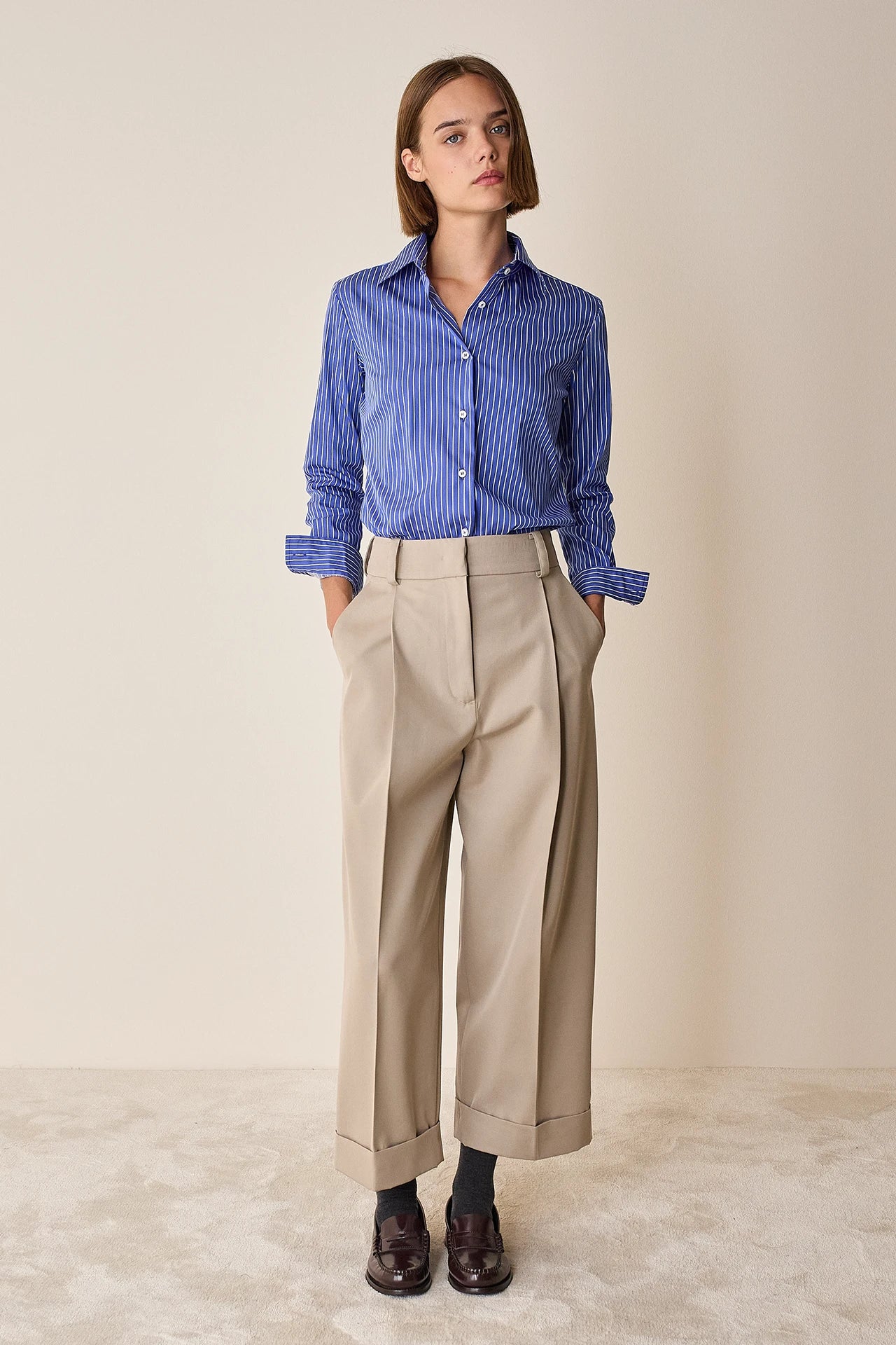 Cotton-blend wide-leg trousers