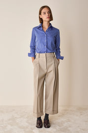 Cotton-blend wide-leg trousers