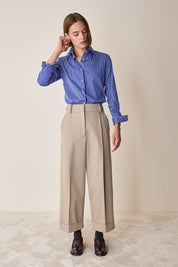 Cotton-blend wide-leg trousers