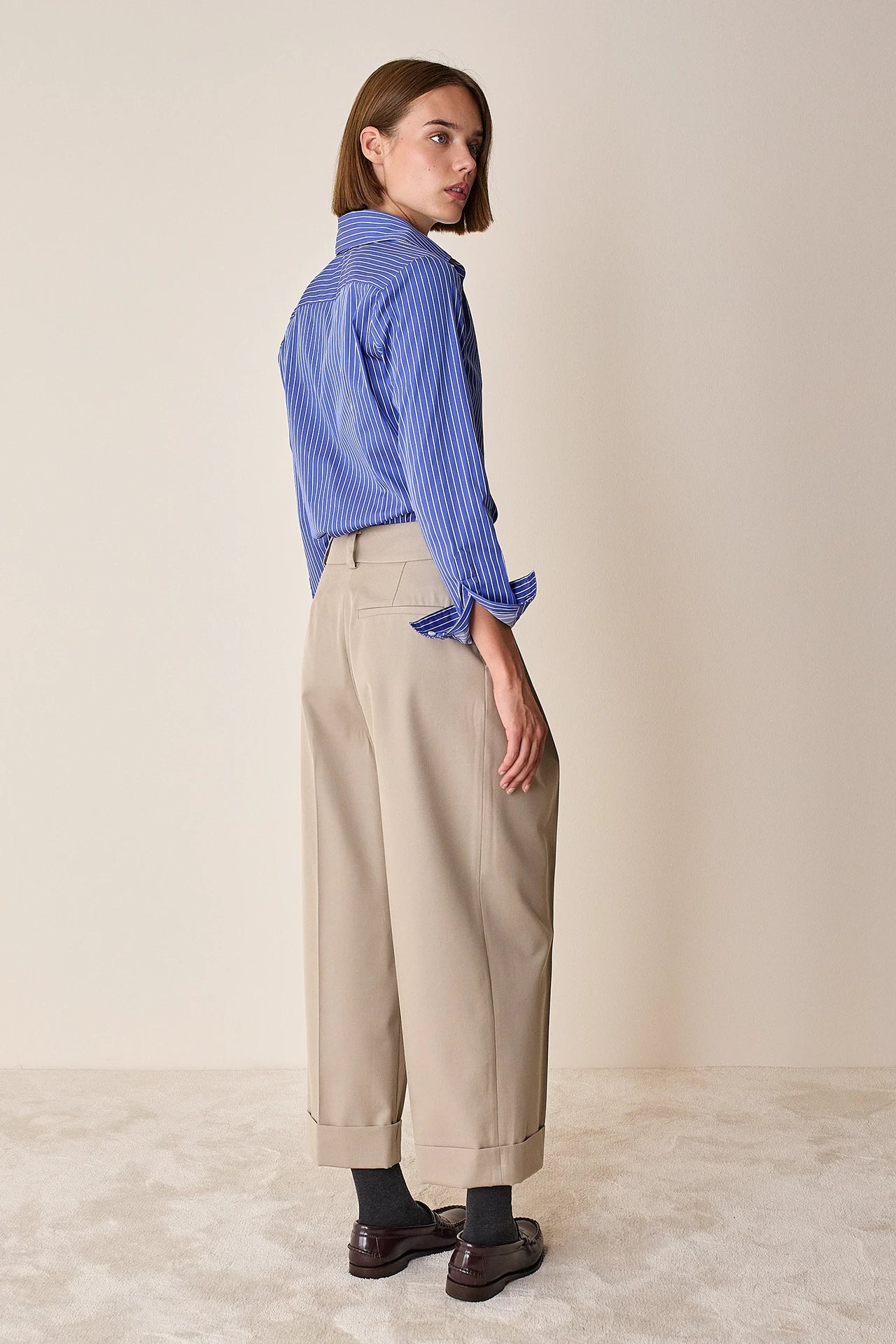 Cotton-blend wide-leg trousers