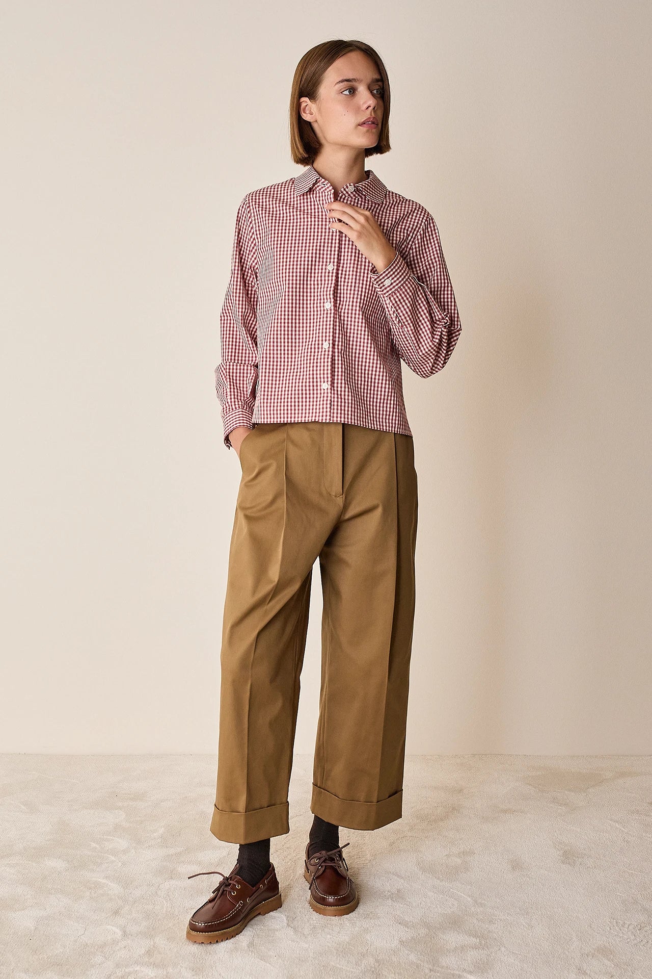 Cotton-blend wide-leg trousers