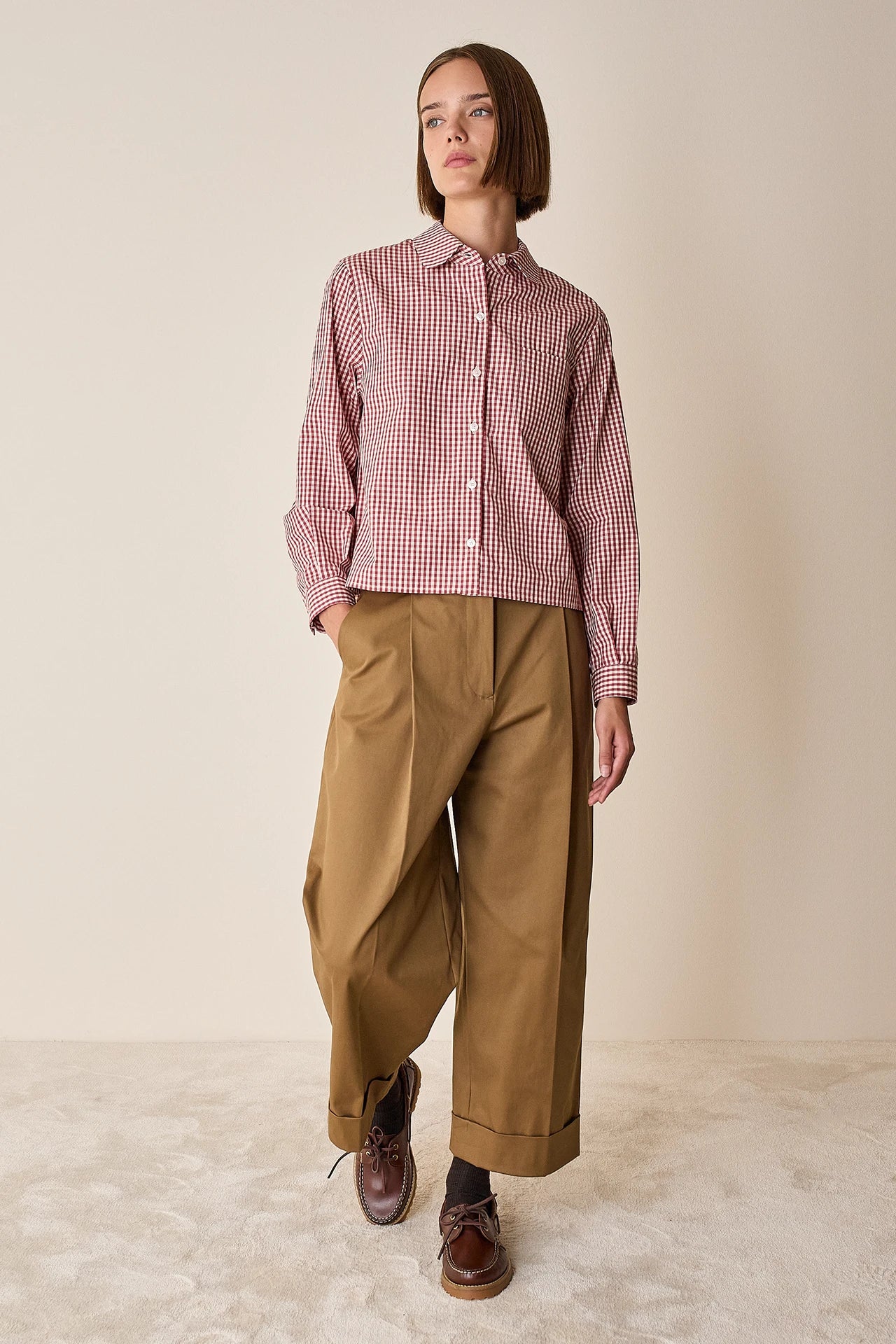 Cotton-blend wide-leg trousers