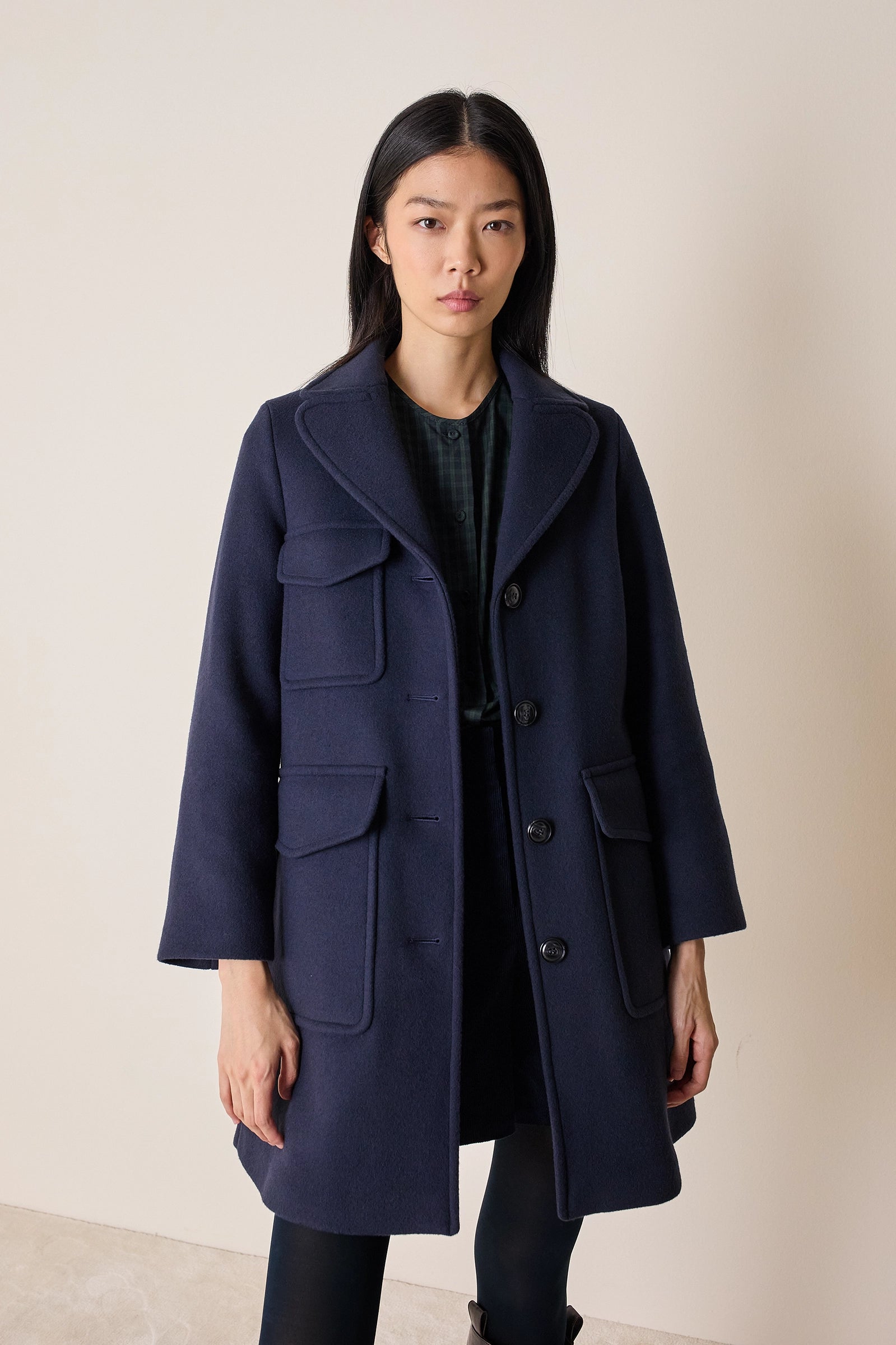 Wool coat with patch pockets