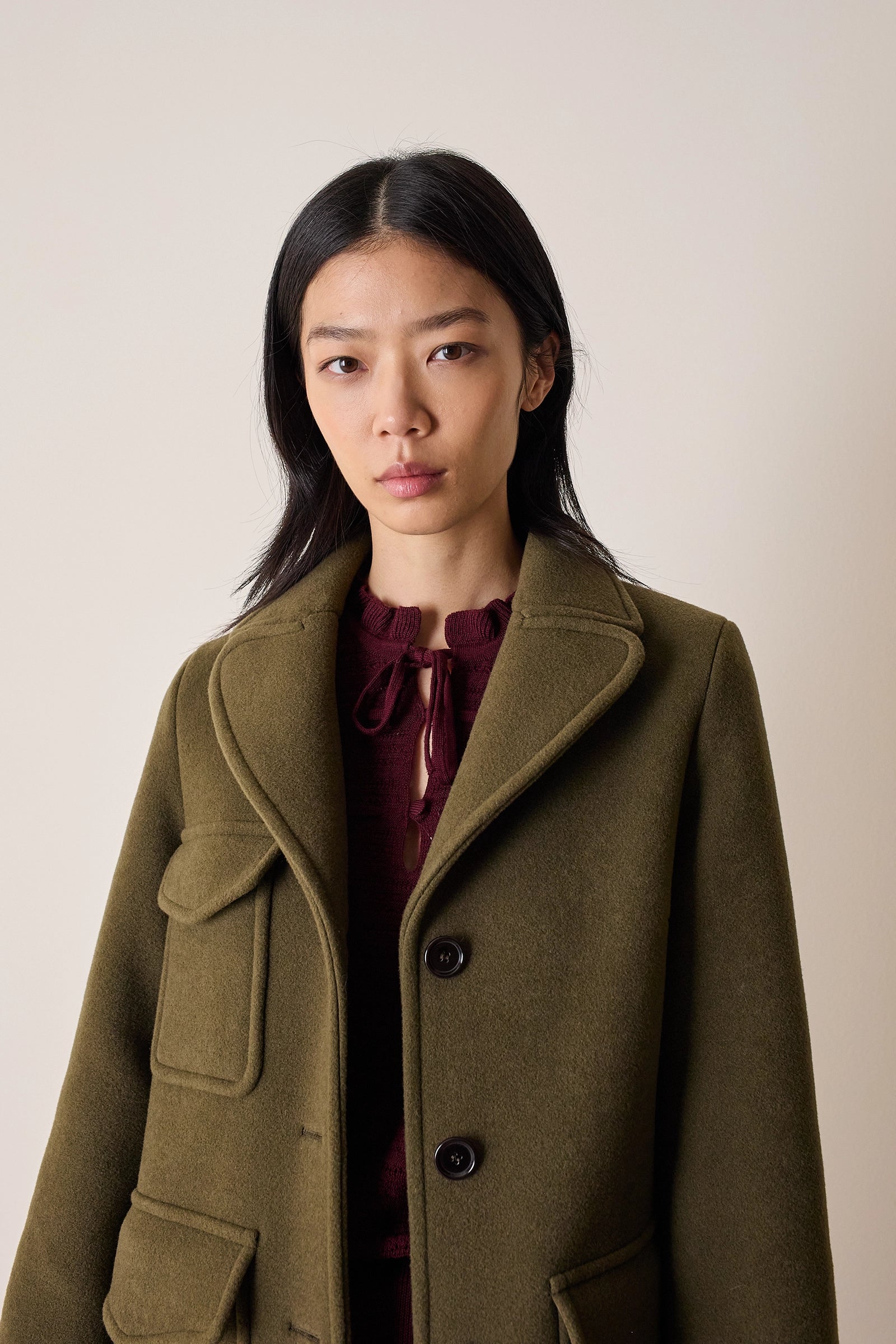 Wool coat with patch pockets
