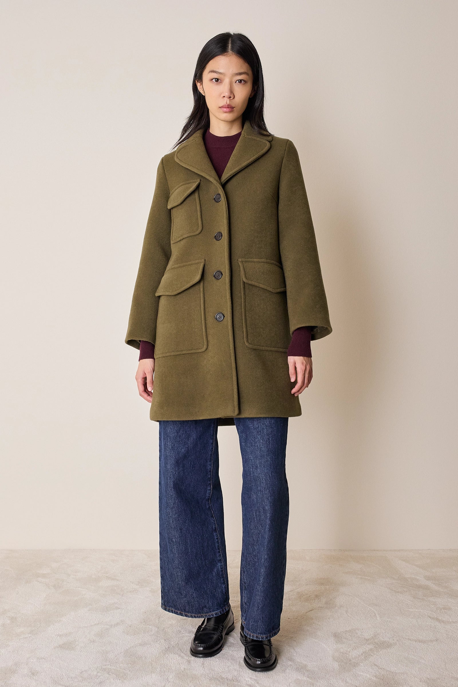 Wool coat with patch pockets