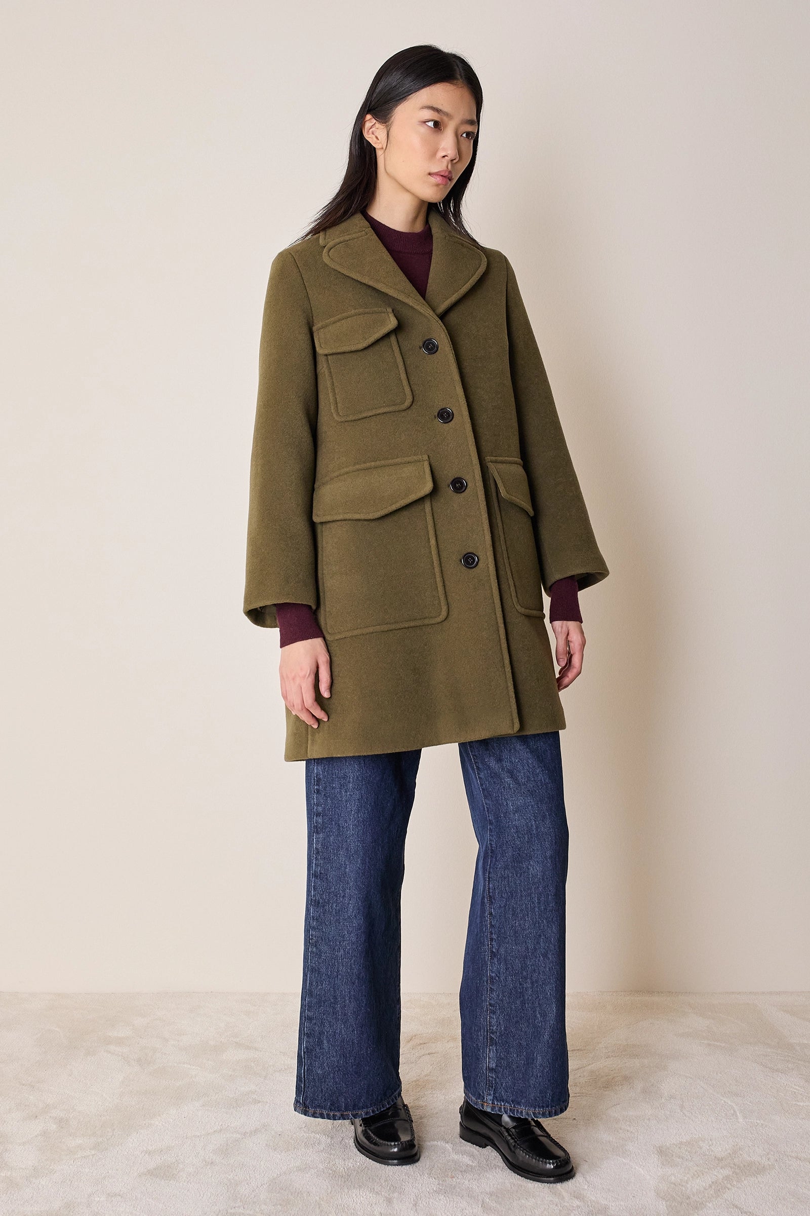 Wool coat with patch pockets