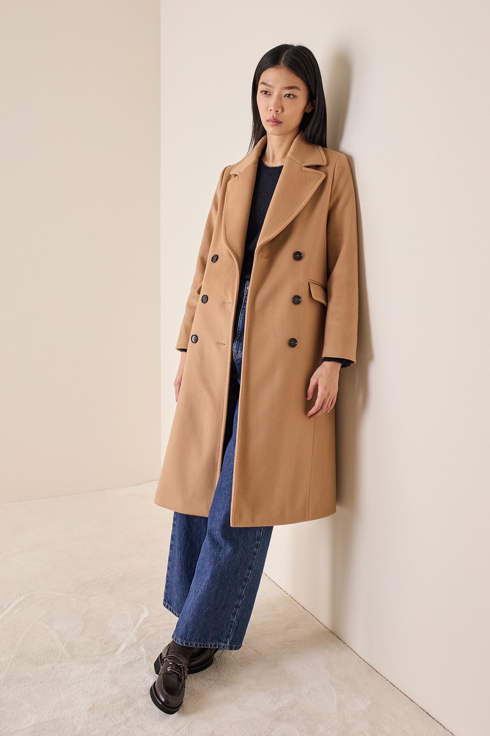 Cappotto lungo doppiopetto in lana e cashmere