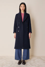 Long double-breasted wool coat