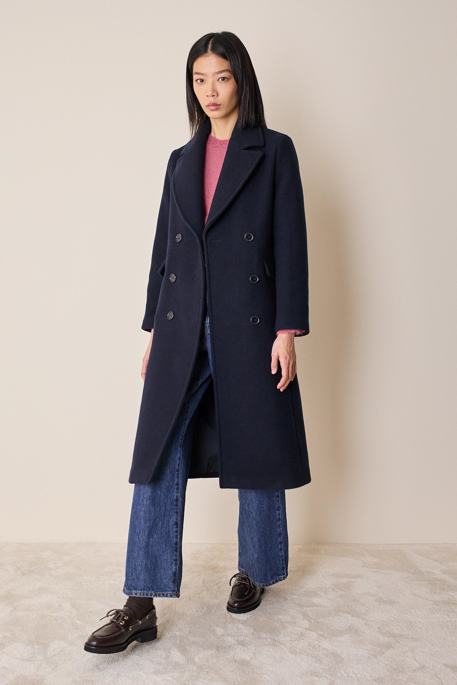 Long double-breasted wool coat