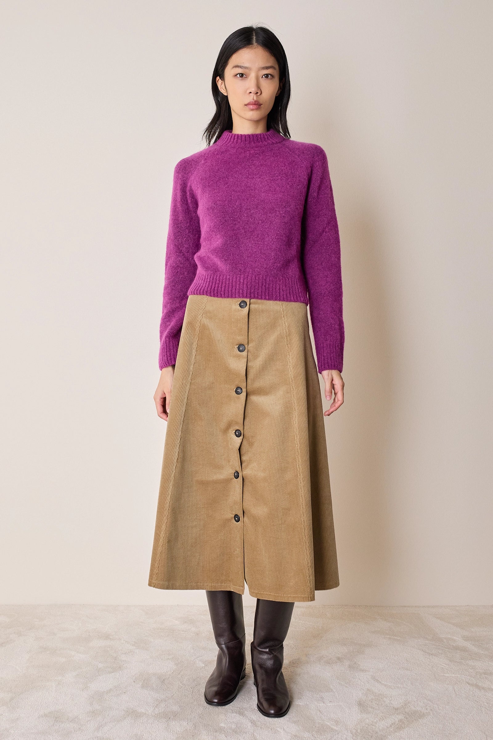 Long corduroy skirt with buttons