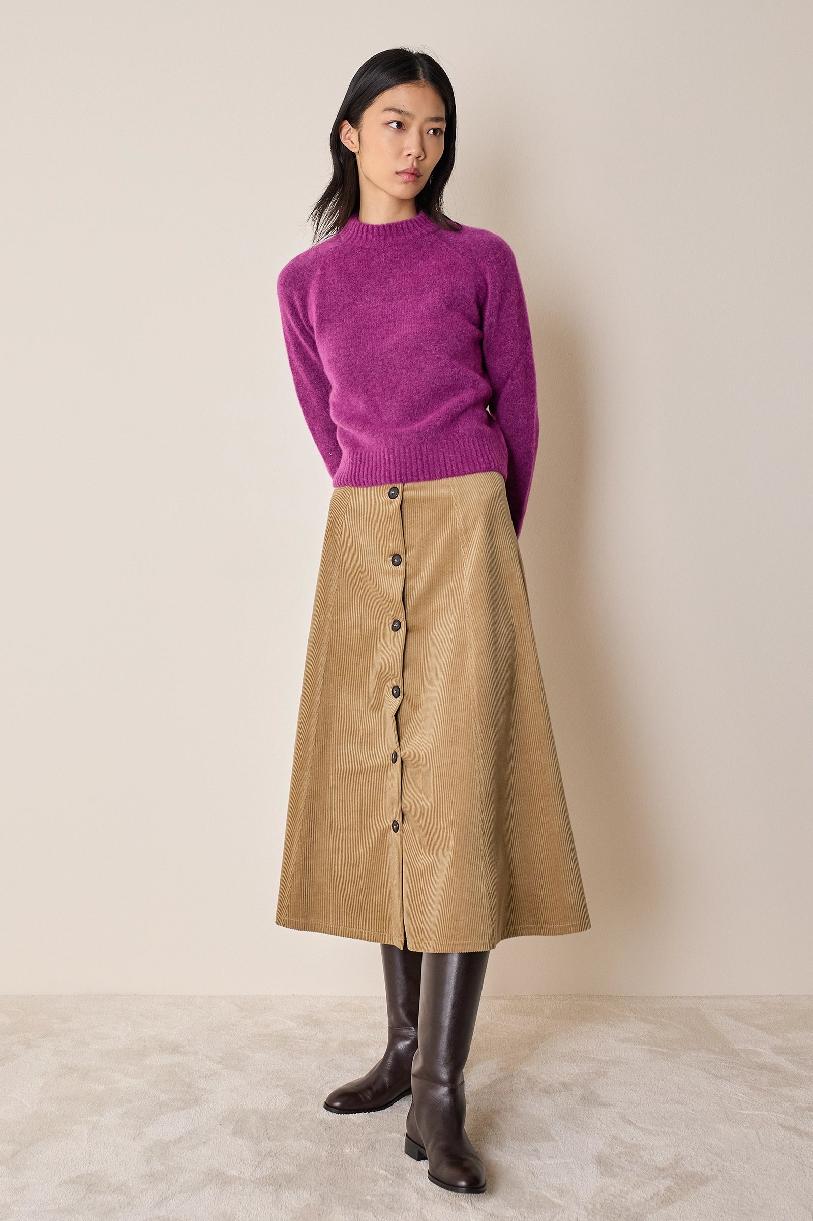 Long corduroy skirt with buttons