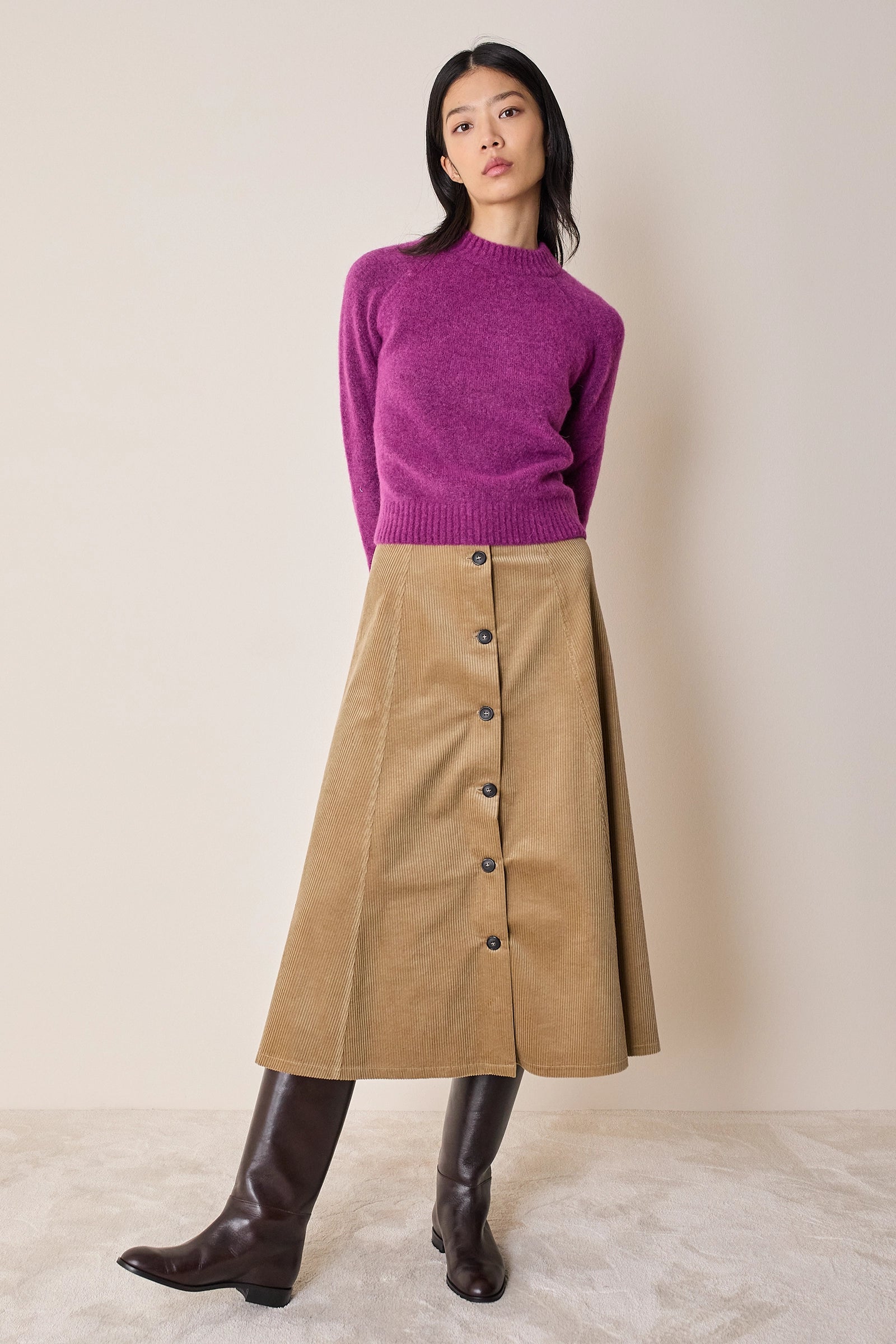 Long corduroy skirt with buttons